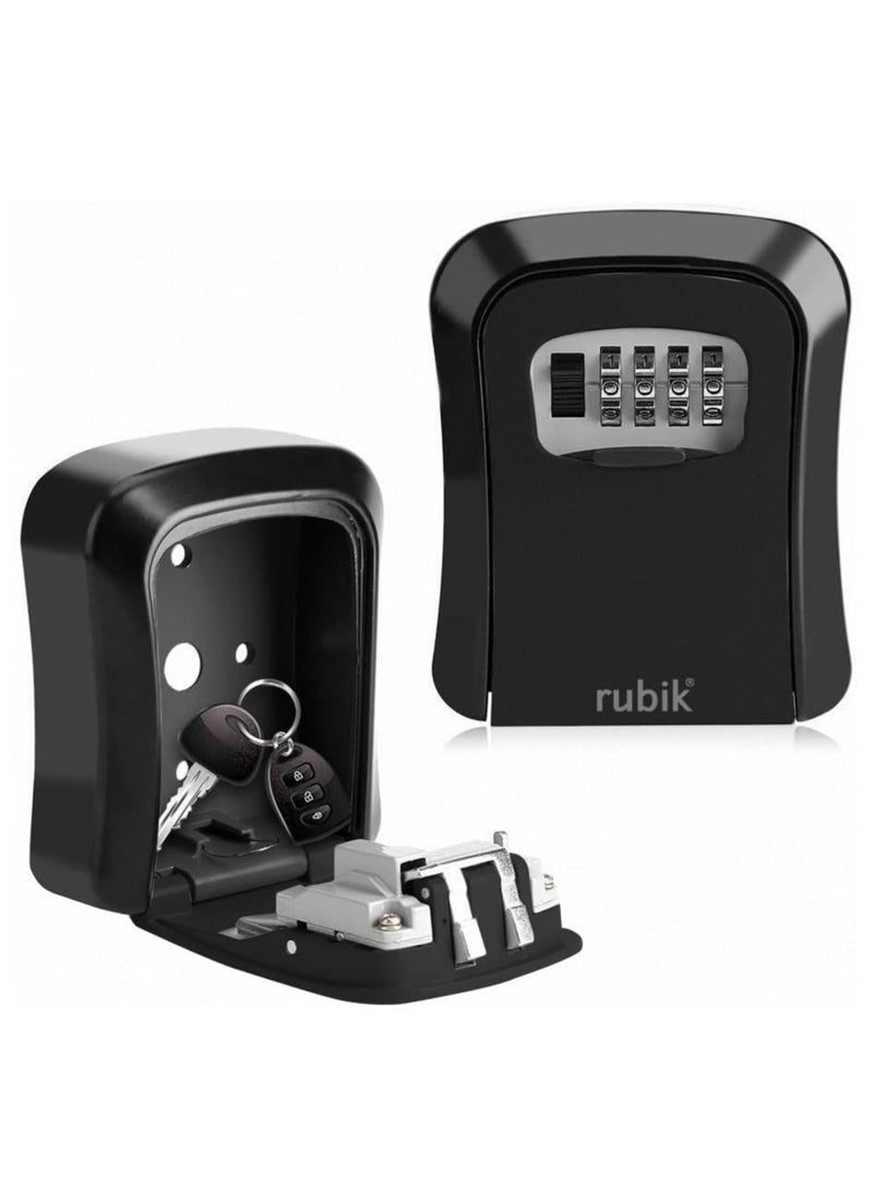 Rubik Key Storage Safe Box, 4 Digits Combination Key Lock Box with Resettable Wall Mounted for Outdoor and Indoor Home Hotel Office (Black)  - Image 1