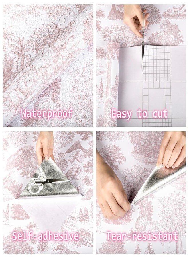 Abyssaly Toile Peel and Stick Wallpaper Pink and White Wallpapers Floral Vintage Contact Paper French Country Removable Self-Adhesive Boho Vinyl Wrap for Girls Bedroom Bathroom Cabinet 17.3" x 78.7" - Image 3