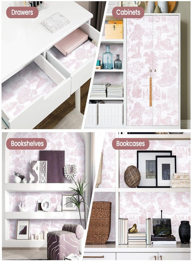 Abyssaly Toile Peel and Stick Wallpaper Pink and White Wallpapers Floral Vintage Contact Paper French Country Removable Self-Adhesive Boho Vinyl Wrap for Girls Bedroom Bathroom Cabinet 17.3" x 78.7" - Image 4
