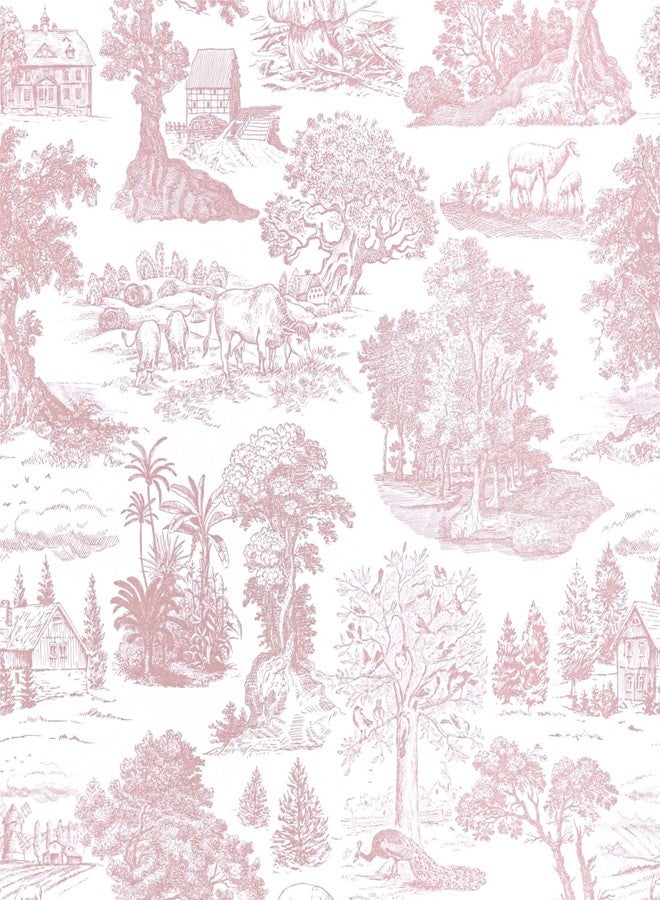 Abyssaly Toile Peel and Stick Wallpaper Pink and White Wallpapers Floral Vintage Contact Paper French Country Removable Self-Adhesive Boho Vinyl Wrap for Girls Bedroom Bathroom Cabinet 17.3" x 78.7" - Image 1