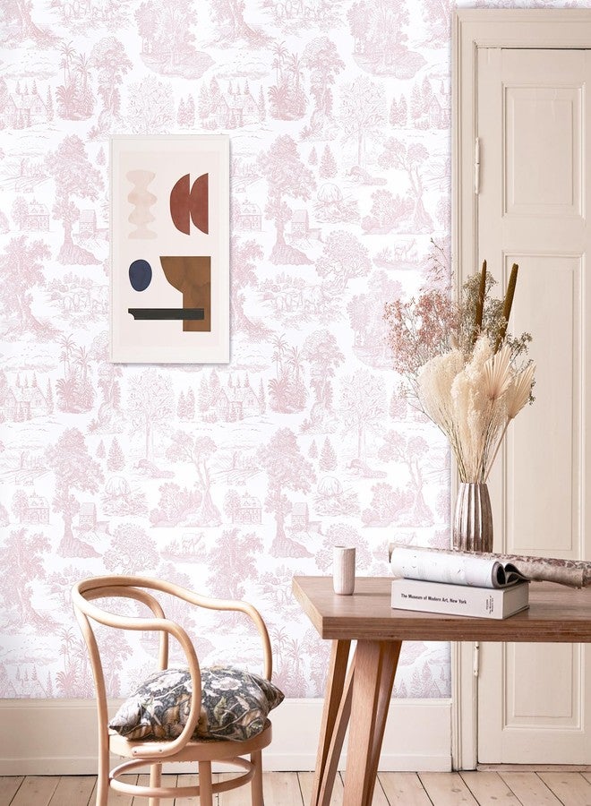 Abyssaly Toile Peel and Stick Wallpaper Pink and White Wallpapers Floral Vintage Contact Paper French Country Removable Self-Adhesive Boho Vinyl Wrap for Girls Bedroom Bathroom Cabinet 17.3" x 78.7" - Image 2