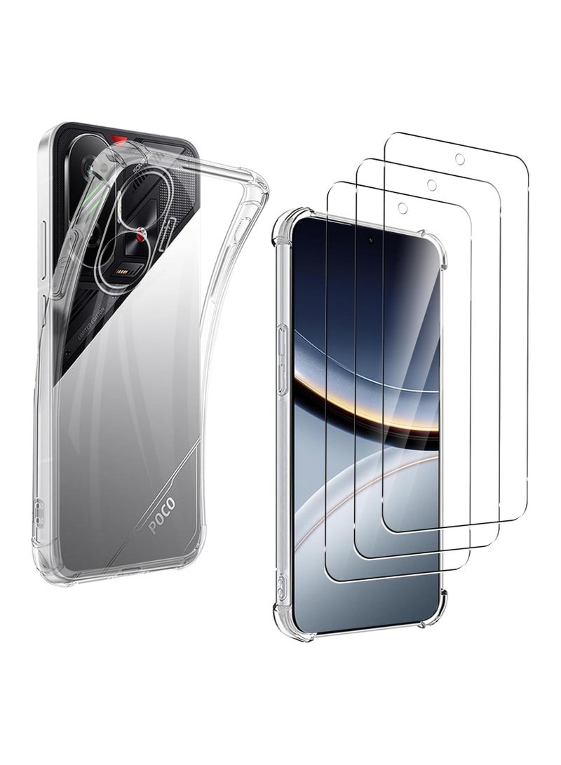 general Xiaomi POCO F7 Transparent Protective Case with 3 Tempered Glass Screen Protectors, Ultra-thin Soft TPU Corner Bumper Airbag Drop Protection Shockproof and Scratch-resistant Crystal Phone Case - Image 1