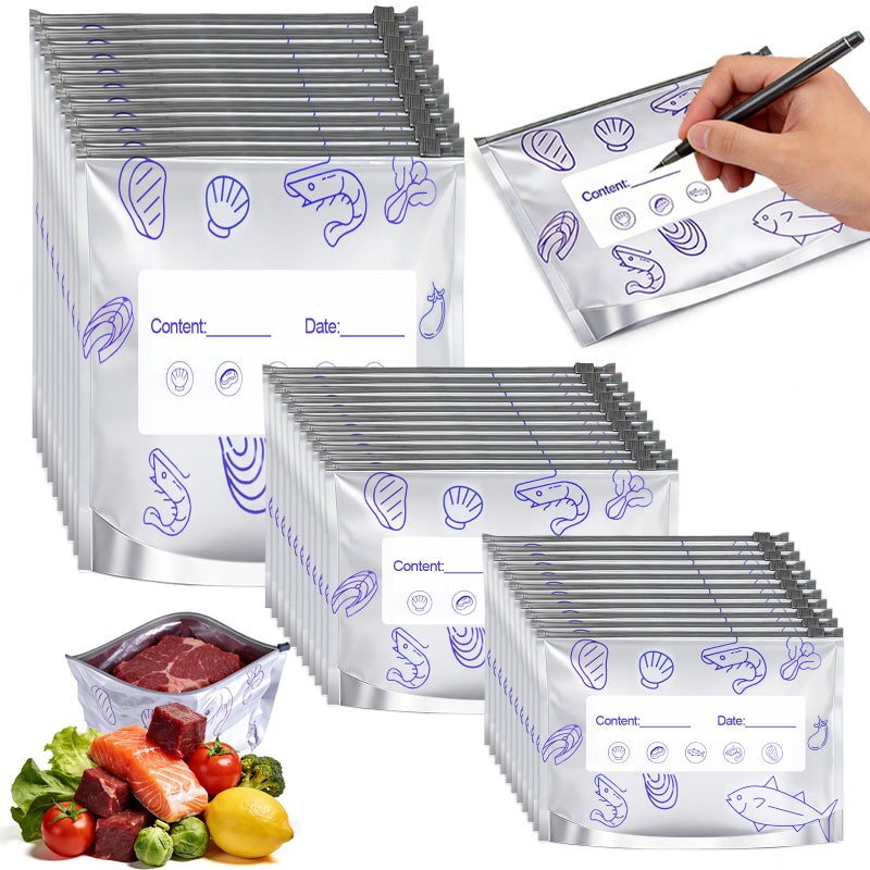 XANGNIER Reusable Aluminum Foil Sealable Storage Bags,Aluminum Foil Storage Freezer Bags with Label and Zip Lock,Moisture-Blocking Aluminum Storage Bags for Food,Vegetable,Fruit,Meat(30pcs,3Size) - Image 1