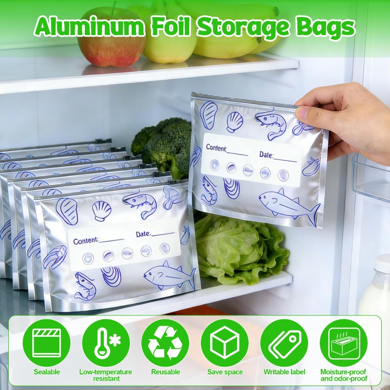 XANGNIER Reusable Aluminum Foil Sealable Storage Bags,Aluminum Foil Storage Freezer Bags with Label and Zip Lock,Moisture-Blocking Aluminum Storage Bags for Food,Vegetable,Fruit,Meat(30pcs,3Size) - Image 5