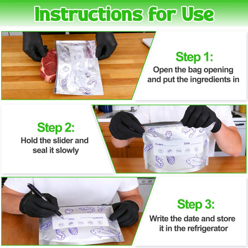 XANGNIER Reusable Aluminum Foil Sealable Storage Bags,Aluminum Foil Storage Freezer Bags with Label and Zip Lock,Moisture-Blocking Aluminum Storage Bags for Food,Vegetable,Fruit,Meat(30pcs,3Size) - Image 3