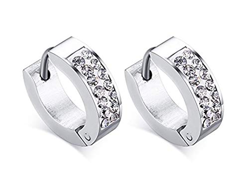 KARAY Stainless Steel Womens Mens Hoop Earrings Huggie Earrings CZ Piercings Hypoallergenic 18G (1pair Silver) - Image 5