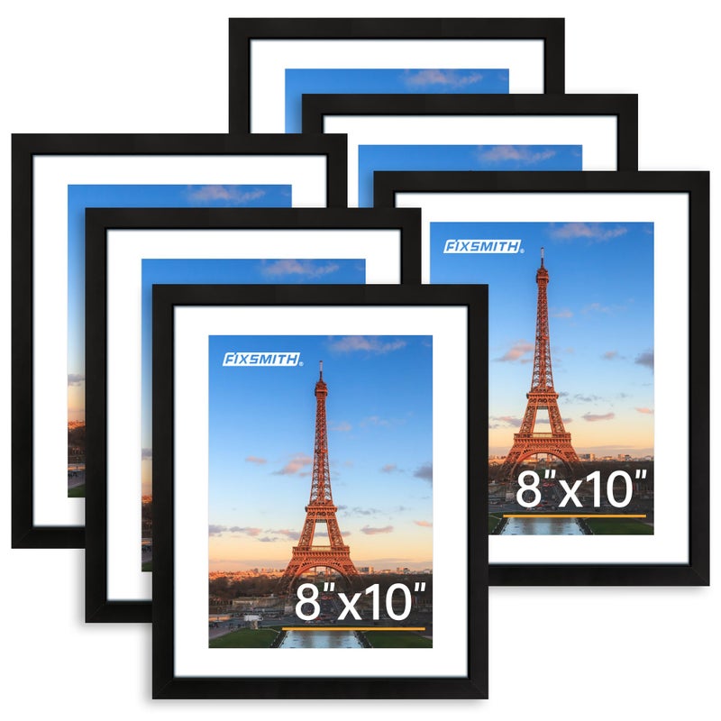 FIXSMITH 8x10 Picture Frame Set of 6 Photo Frame Bulk with HD Plexiglass Display Pictures 5x7 with Mat or 8x10 Without Mat Multi Picture Frames Collage for Tabletop or Wall Display Black