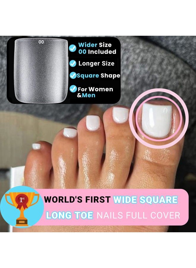 SINOKAME Wider Long Square Toe Nail Tips Full Cover with Glue, SINOKAME No File Matte Toe Nail Press Ons Clear, Soak Off Fake Toenails Extensions DIY Home Manicure Kit for Women &Men,300 Pcs 15 Sizes - Image 2