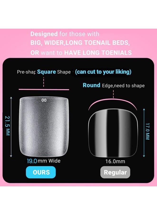 SINOKAME Wider Long Square Toe Nail Tips Full Cover with Glue, SINOKAME No File Matte Toe Nail Press Ons Clear, Soak Off Fake Toenails Extensions DIY Home Manicure Kit for Women &Men,300 Pcs 15 Sizes - Image 5