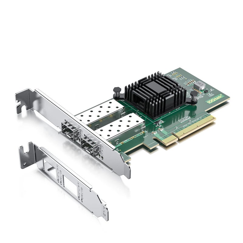 10جتيك بطاقة شبكة 10Gb PCI-E NIC، منفذين SFP+، مع وحدة تحكم Intel 82599ES، محول إيثرنت PCI Express يدعم Windows Server/Linux/VMware، مقارنة بـ Intel X520-DA2(E10G42BTDA) - Image 1