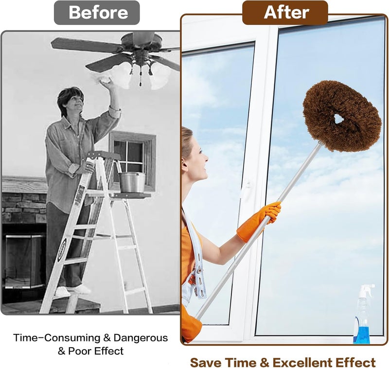 Heonay Ceiling Fan Cleaner Duster Reusable Microfiber Ceiling Fan Blade Cleaner Removable Duster with Extension Pole Adjusts 13 to 49.7 Inch for Cleaning Walls Bookshelves Furniture Door Window Top (Brown) - Image 4