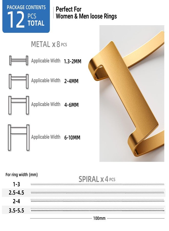 Omilly Filled Metal Ring Guard for Loose Rings, 12 Piece Set with 2 Styles (Metal Ring Guards, Spiral Coils), Ring Spacer Fits Ring Widths 1-10mm, Invisible Resizing Solution for Women & Men - Image 3