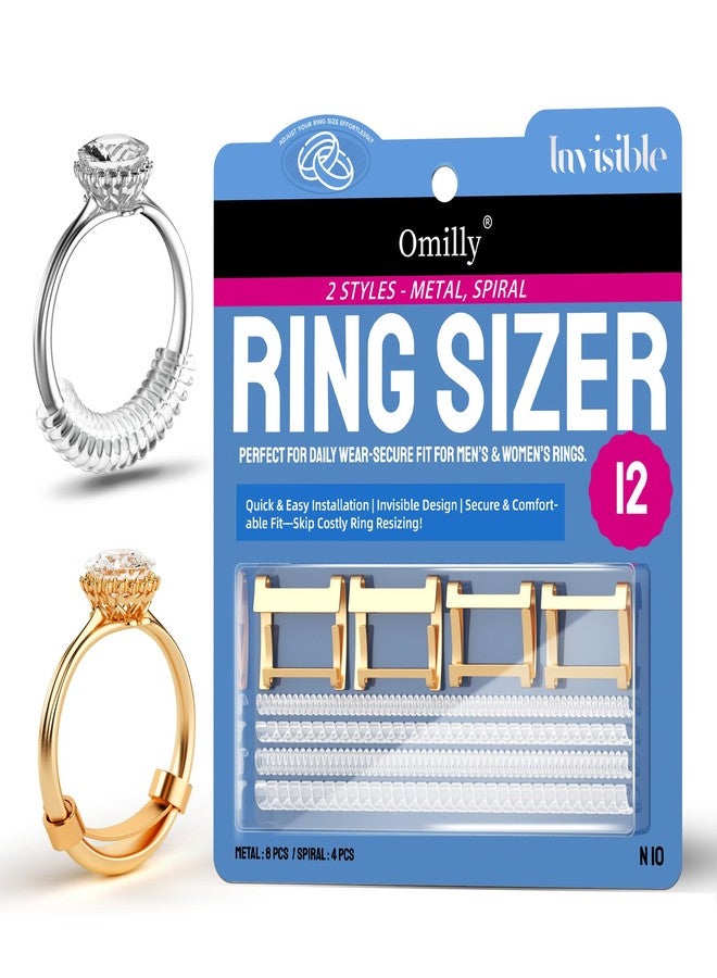 Omilly Filled Metal Ring Guard for Loose Rings, 12 Piece Set with 2 Styles (Metal Ring Guards, Spiral Coils), Ring Spacer Fits Ring Widths 1-10mm, Invisible Resizing Solution for Women & Men - Image 1