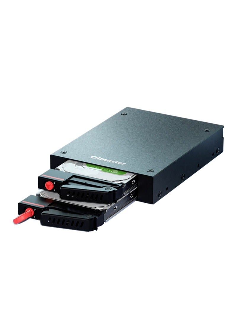 oimaster Built-in Dual-Bay 2.5-Inch Hard Drive Enclosure – Full Metal Case with Lock, Supports 7-9.5mm SATA HDD/SSD, Hot-Swap, Easy Installation, LED Power & Data Indicators - Image 1