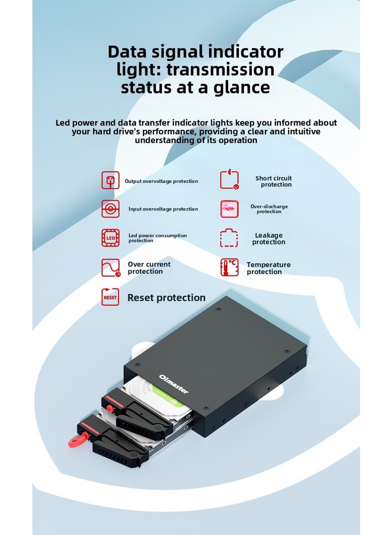 oimaster Built-in Dual-Bay 2.5-Inch Hard Drive Enclosure – Full Metal Case with Lock, Supports 7-9.5mm SATA HDD/SSD, Hot-Swap, Easy Installation, LED Power & Data Indicators - Image 5