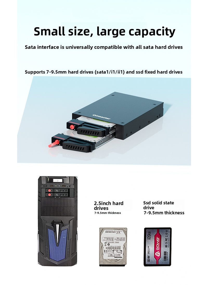 oimaster Built-in Dual-Bay 2.5-Inch Hard Drive Enclosure – Full Metal Case with Lock, Supports 7-9.5mm SATA HDD/SSD, Hot-Swap, Easy Installation, LED Power & Data Indicators - Image 2