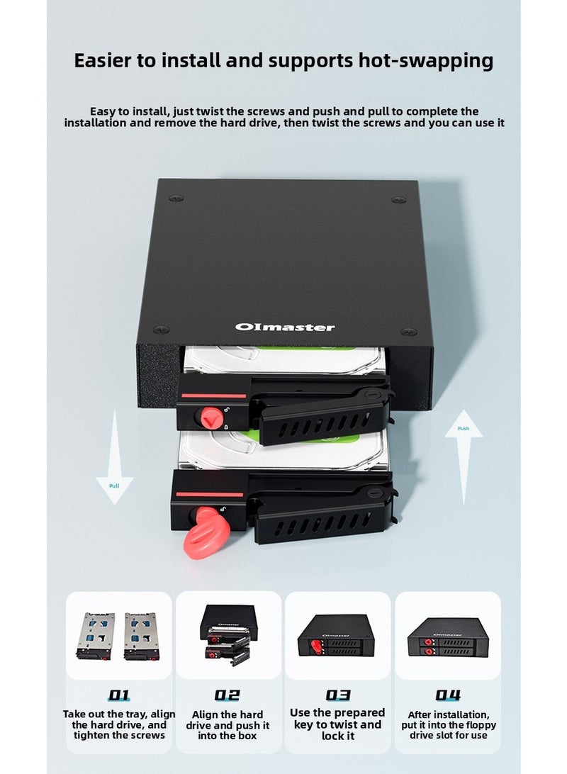 oimaster Built-in Dual-Bay 2.5-Inch Hard Drive Enclosure – Full Metal Case with Lock, Supports 7-9.5mm SATA HDD/SSD, Hot-Swap, Easy Installation, LED Power & Data Indicators - Image 3