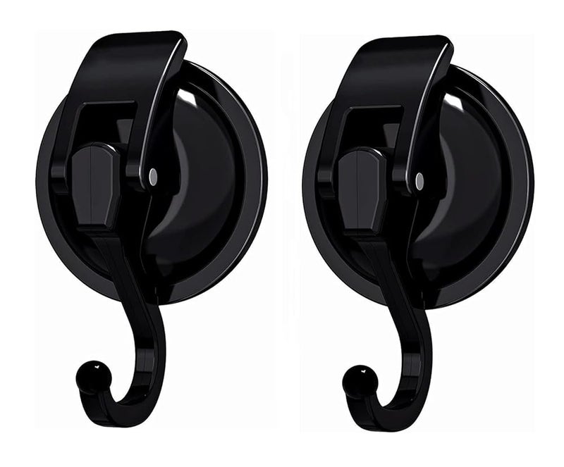 Suction Cup Hook – Black, 2 per OPP Bag, Heavy Duty, for Bathroom, Kitchen, No Drill