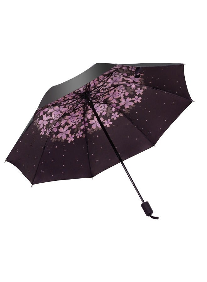 Joychic مظلة مضادة للأشعة فوق البنفسجية بطباعة الشمس والمطر مع 8 أضلاع مظلة سفر قابلة للطي أسود/وردي - Image 2