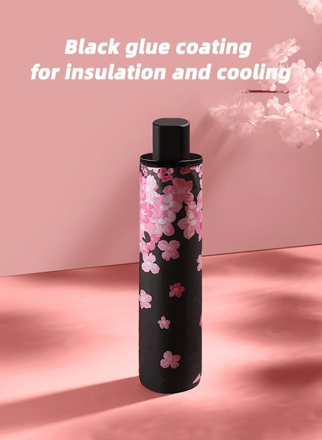 Joychic مظلة مضادة للأشعة فوق البنفسجية بطباعة الشمس والمطر مع 8 أضلاع مظلة سفر قابلة للطي أسود/وردي - Image 3