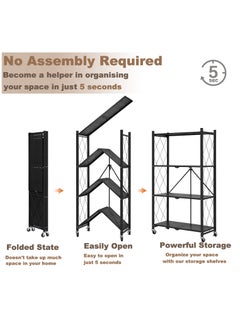 ACPLAY 4 Tier Thickened Foldable Storage Rack with Wheels,No Assembly,Large Capacity Shelves,Heavy-Duty Metal Shelving Unit Rolling Cart for Garage, Kitchen, Basement, Pantry(Black, 4-Tier)  - Image 3