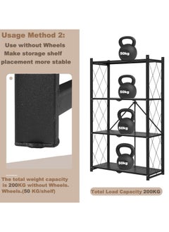 ACPLAY 4 Tier Thickened Foldable Storage Rack with Wheels,No Assembly,Large Capacity Shelves,Heavy-Duty Metal Shelving Unit Rolling Cart for Garage, Kitchen, Basement, Pantry(Black, 4-Tier)  - Image 5