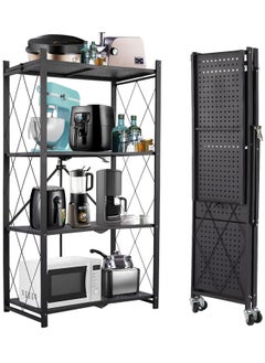 ACPLAY 4 Tier Thickened Foldable Storage Rack with Wheels,No Assembly,Large Capacity Shelves,Heavy-Duty Metal Shelving Unit Rolling Cart for Garage, Kitchen, Basement, Pantry(Black, 4-Tier)  - Image 1