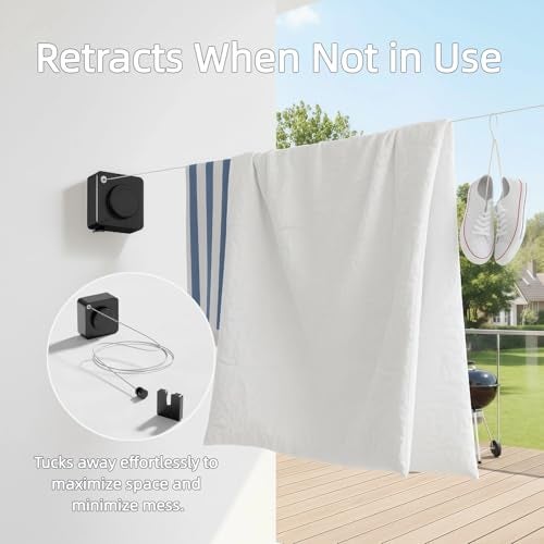 Augonla 15.7Ft Retractable Clothesline Indoor & Outdoor, Heavy Duty Anti-Sag Wall Mounted Stainless Steel Laundry Drying Line for Balcony, Laundry Room, Bathroom, Motorhome, Dormitory, Travel - Image 3