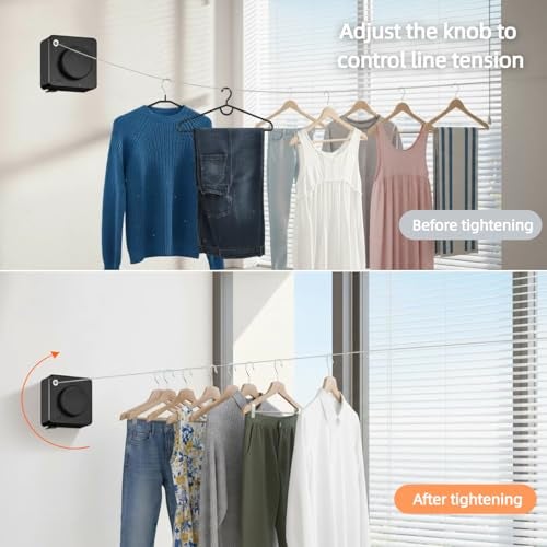 Augonla 15.7Ft Retractable Clothesline Indoor & Outdoor, Heavy Duty Anti-Sag Wall Mounted Stainless Steel Laundry Drying Line for Balcony, Laundry Room, Bathroom, Motorhome, Dormitory, Travel - Image 5