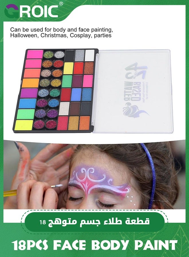 GROIC 42 Colors Face Painting Kit Non-toxic Body Paint Washable Facepaint Makeup Kit with 2 Face Paint Brushes,Party Cosplay Makeup Tools,Water Based Facepaints Makeup Palette - Image 5