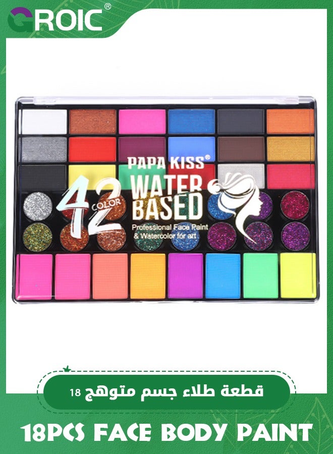 GROIC 42 Colors Face Painting Kit Non-toxic Body Paint Washable Facepaint Makeup Kit with 2 Face Paint Brushes,Party Cosplay Makeup Tools,Water Based Facepaints Makeup Palette - Image 1