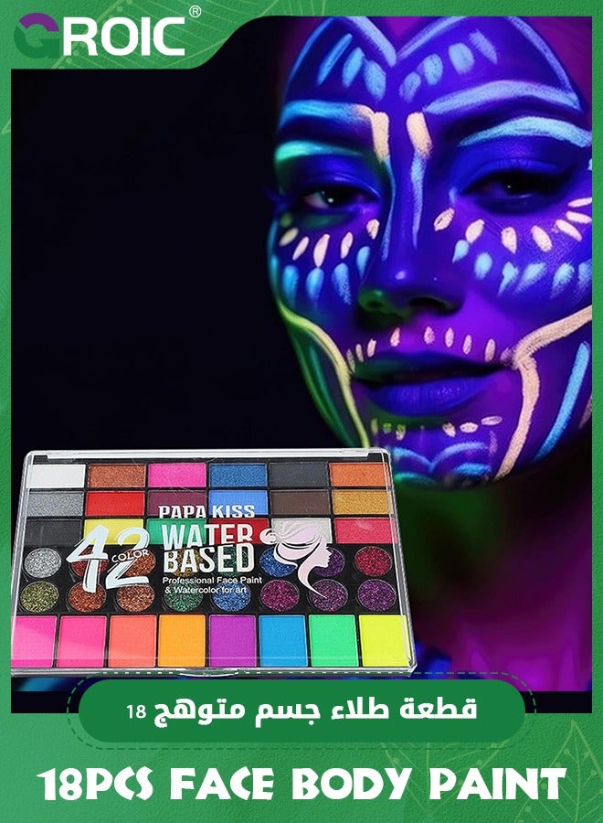 GROIC 42 Colors Face Painting Kit Non-toxic Body Paint Washable Facepaint Makeup Kit with 2 Face Paint Brushes,Party Cosplay Makeup Tools,Water Based Facepaints Makeup Palette - Image 3
