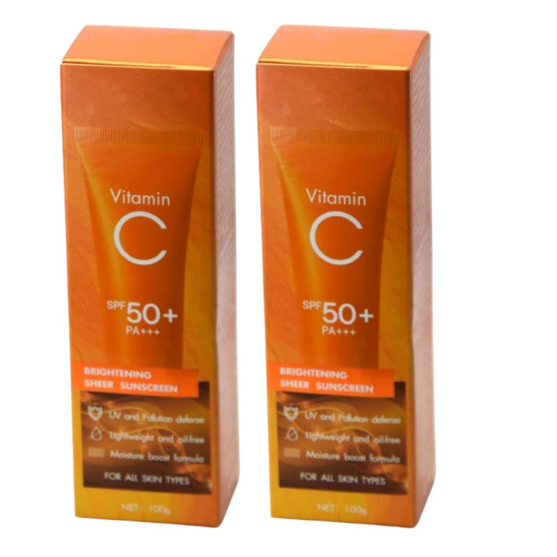 URJUWANI واقي شمس فيتامين سي لتفتيح البشرة SPF 50 PA لجميع أنواع البشرة 100 جرام عبوة من 2 - Image 2
