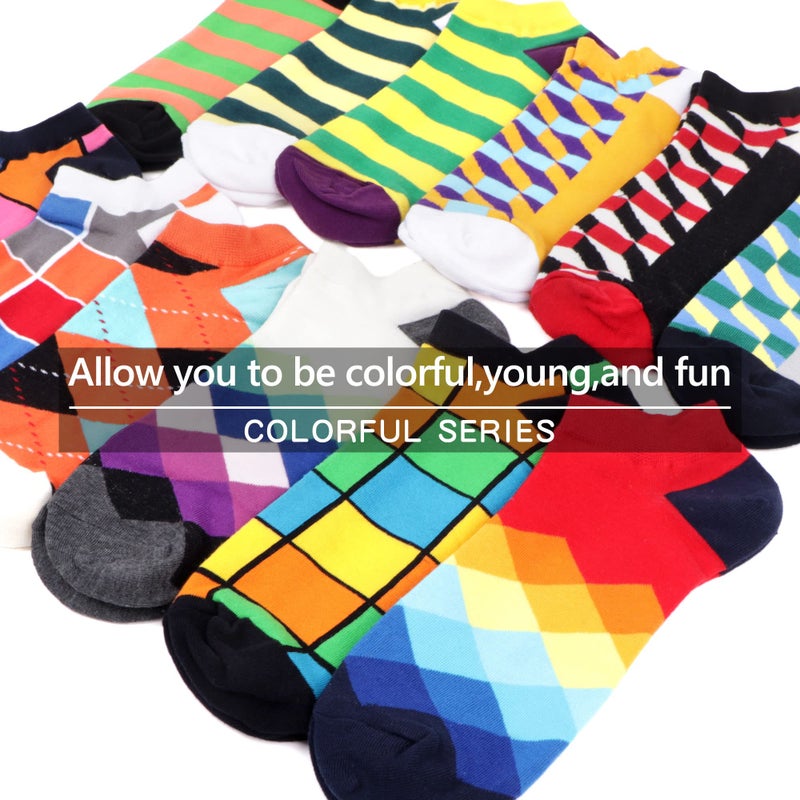WeciBor Men's Colorful Novelty Funny Fancy Argyle Striped Pattern Casual Low-Cut Cotton Socks 12 Packï¼ŒSize 7.5-12 - Image 5