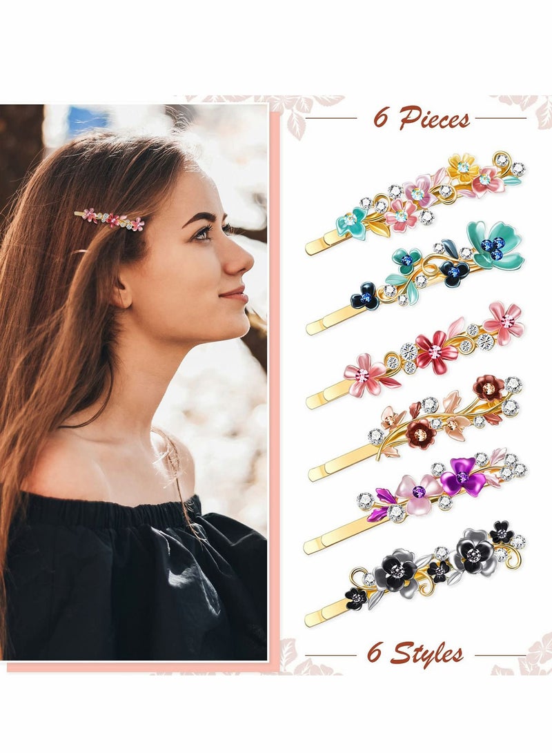 Excefore 6 Pcs Vintage Flower Hair Pins, Decorative Metal Hair Clips Barrettes with Colorful Floral Design and Rhinestones, Stylish Hair Accessories for Women and Girls - Image 2