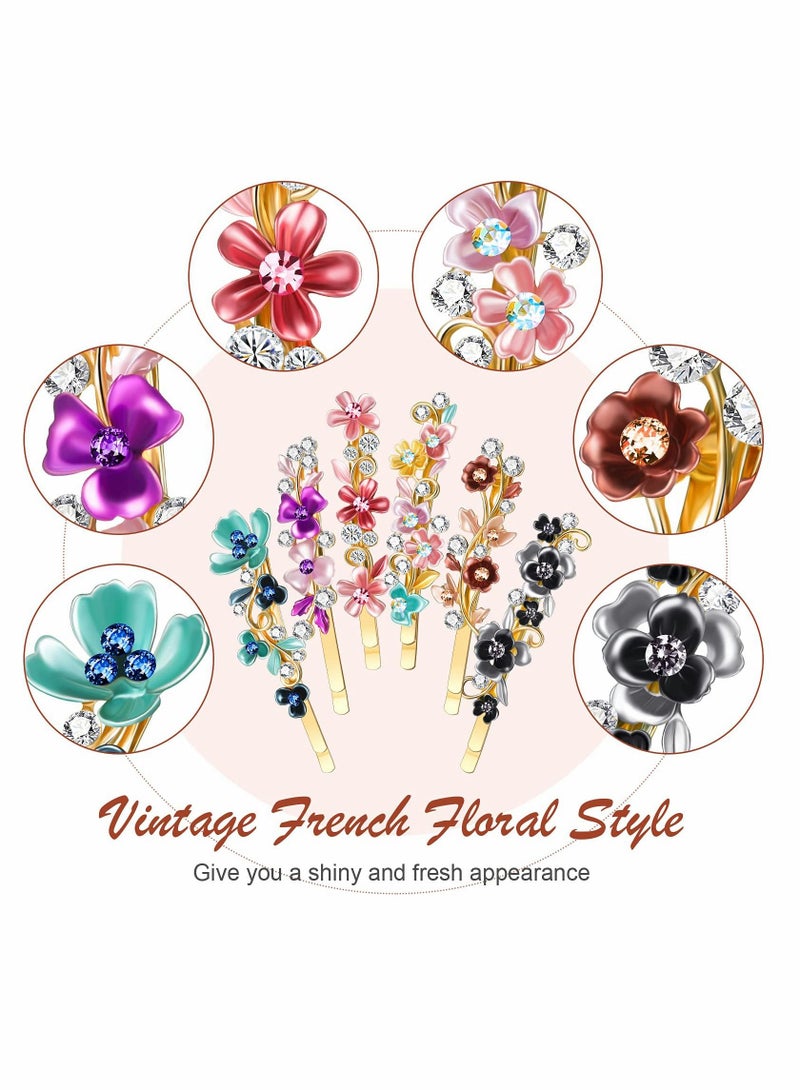 Excefore 6 Pcs Vintage Flower Hair Pins, Decorative Metal Hair Clips Barrettes with Colorful Floral Design and Rhinestones, Stylish Hair Accessories for Women and Girls - Image 4