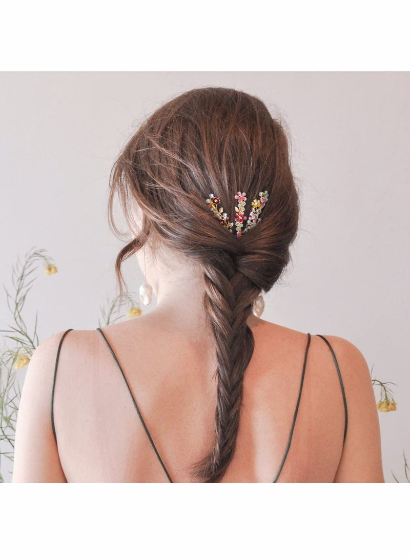Excefore 6 Pcs Vintage Flower Hair Pins, Decorative Metal Hair Clips Barrettes with Colorful Floral Design and Rhinestones, Stylish Hair Accessories for Women and Girls - Image 5