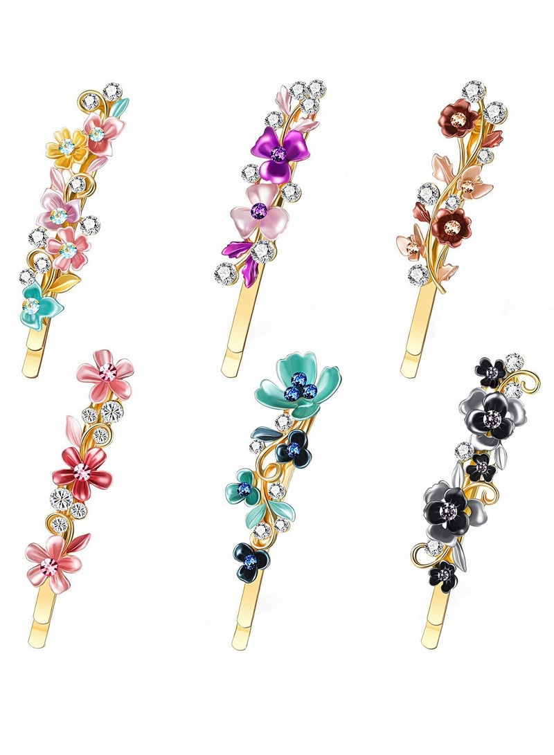 Excefore 6 Pcs Vintage Flower Hair Pins, Decorative Metal Hair Clips Barrettes with Colorful Floral Design and Rhinestones, Stylish Hair Accessories for Women and Girls - Image 1