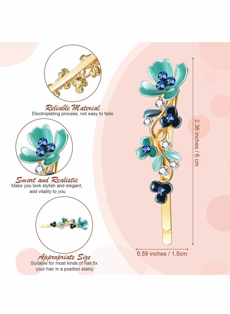 Excefore 6 Pcs Vintage Flower Hair Pins, Decorative Metal Hair Clips Barrettes with Colorful Floral Design and Rhinestones, Stylish Hair Accessories for Women and Girls - Image 3