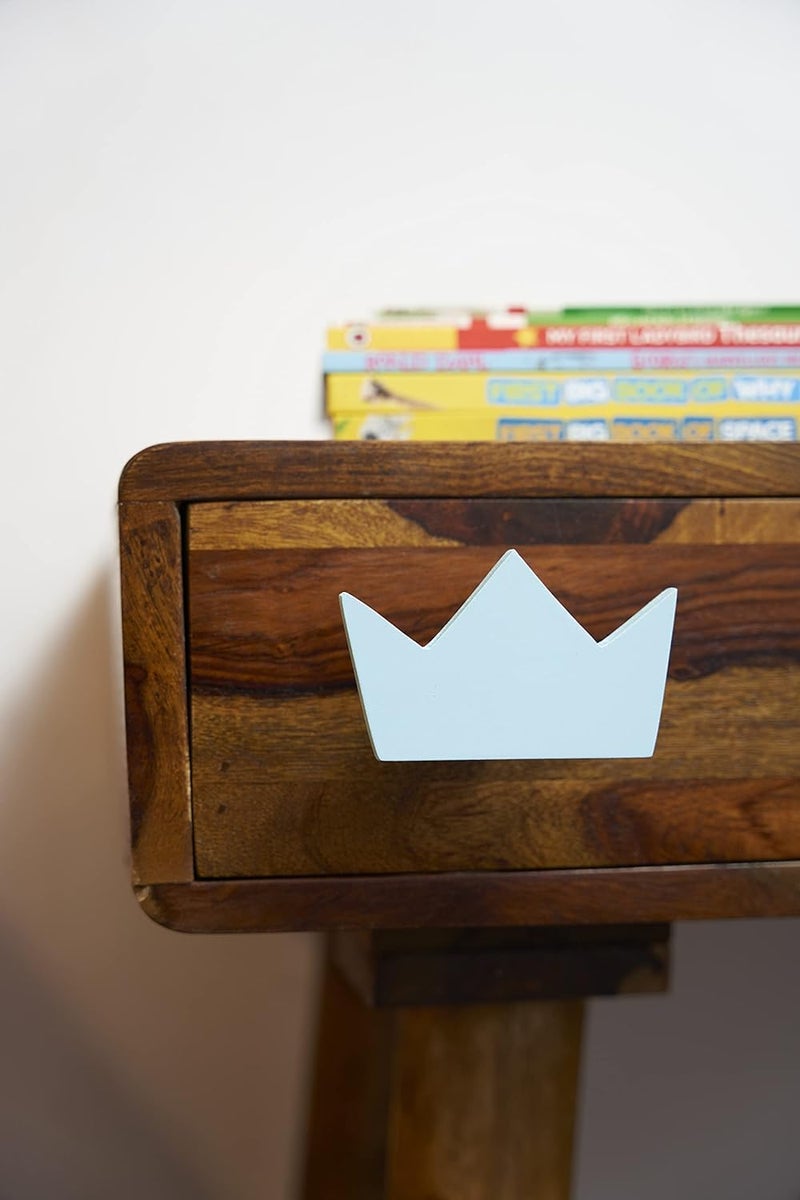FLY FROG Crown-Themed MDF Wood Knobs for Kids' Rooms, Wardrobes, Doors, and Cabinets – Set of 2 Drawer Handles (Crown-Blue) - Image 2