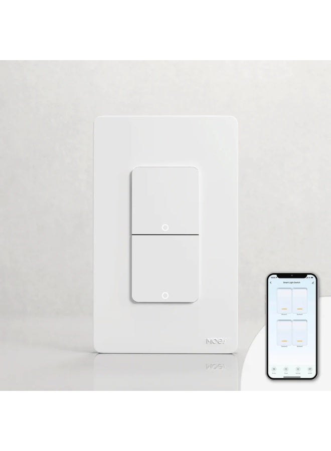مويس مفتاح إضاءة ذكي WiFi 2 Gang – تحكم عن بُعد عبر تطبيق MOES – يعمل مع Alexa و Google Assistant – شبكة 2.4GHz – سلك Neutral – مفتاح منزلي ذكي - Image 1