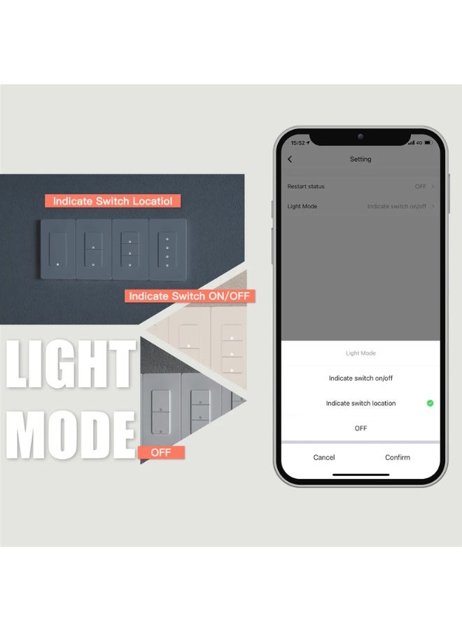 مويس مفتاح إضاءة ذكي WiFi 2 Gang – تحكم عن بُعد عبر تطبيق MOES – يعمل مع Alexa و Google Assistant – شبكة 2.4GHz – سلك Neutral – مفتاح منزلي ذكي - Image 2