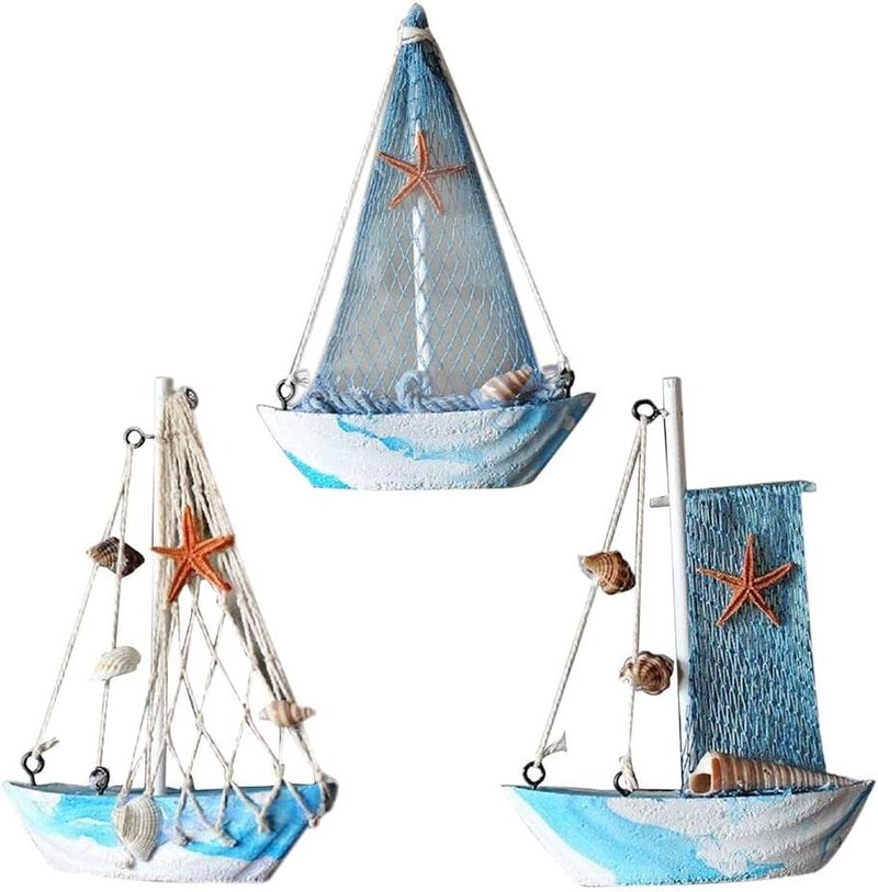 klarako 3Pieces Handcrafted Wooden Nautical Fish Net Sailing Ornament Home Desktop Decor - Image 5