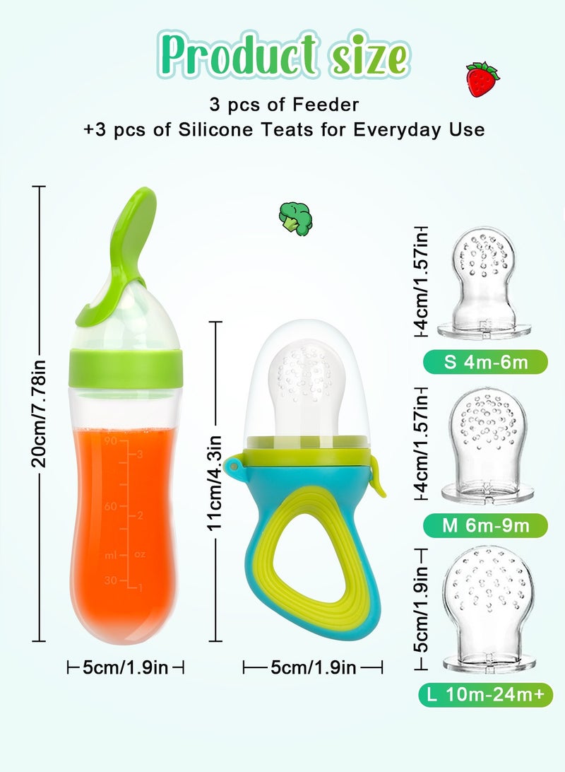 URbazaar Baby Food Feeder, 2 Pack Baby Fruit Feeder Pacifier Fresh Food Feeder with 3 Sizes Silicone Pouches, 2 Silicone Baby Toothbrushes,1 Baby Feeding Spoons for Toddlers Infant  - Image 2