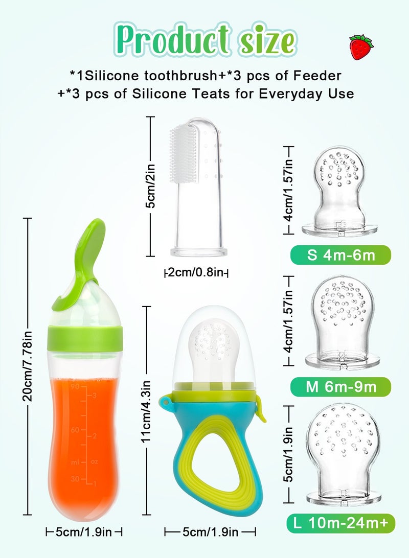 أوربازار عبوة من قطعتين من مغذي الفاكهة للأطفال مع أكياس سيليكون خالية من مادة BPA بثلاثة أحجام | موزع طعام مناسب للسفر | يتضمن فرشتي أسنان وملعقة للأطفال الصغار والرضع - Image 2