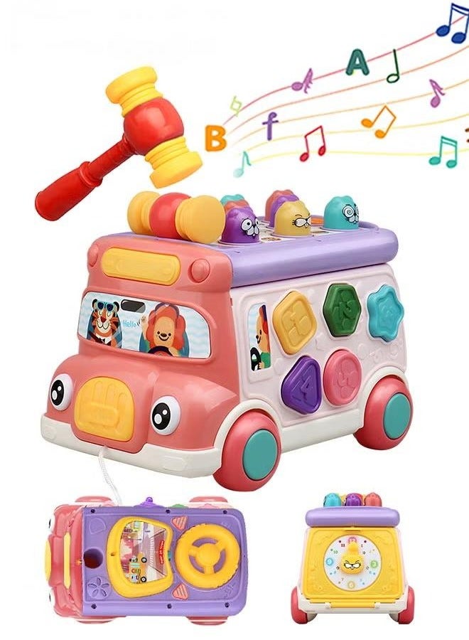 general Toddler Percussion Toys Children's Multifunctional Smart Bus Toy Car Hexahedron Puzzle Tractor Bus Whack-a-Mole Spin Educational Toys Birthday gifts for boys and girls - Image 2