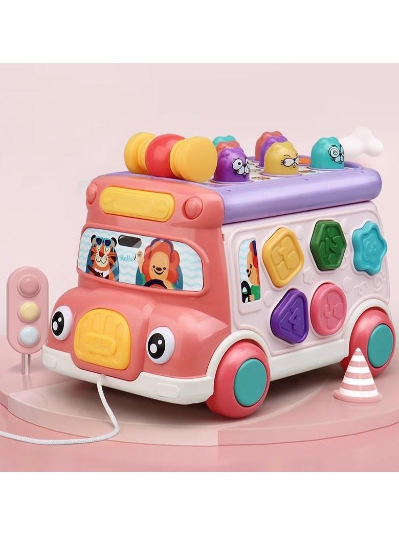 general Toddler Percussion Toys Children's Multifunctional Smart Bus Toy Car Hexahedron Puzzle Tractor Bus Whack-a-Mole Spin Educational Toys Birthday gifts for boys and girls - Image 1