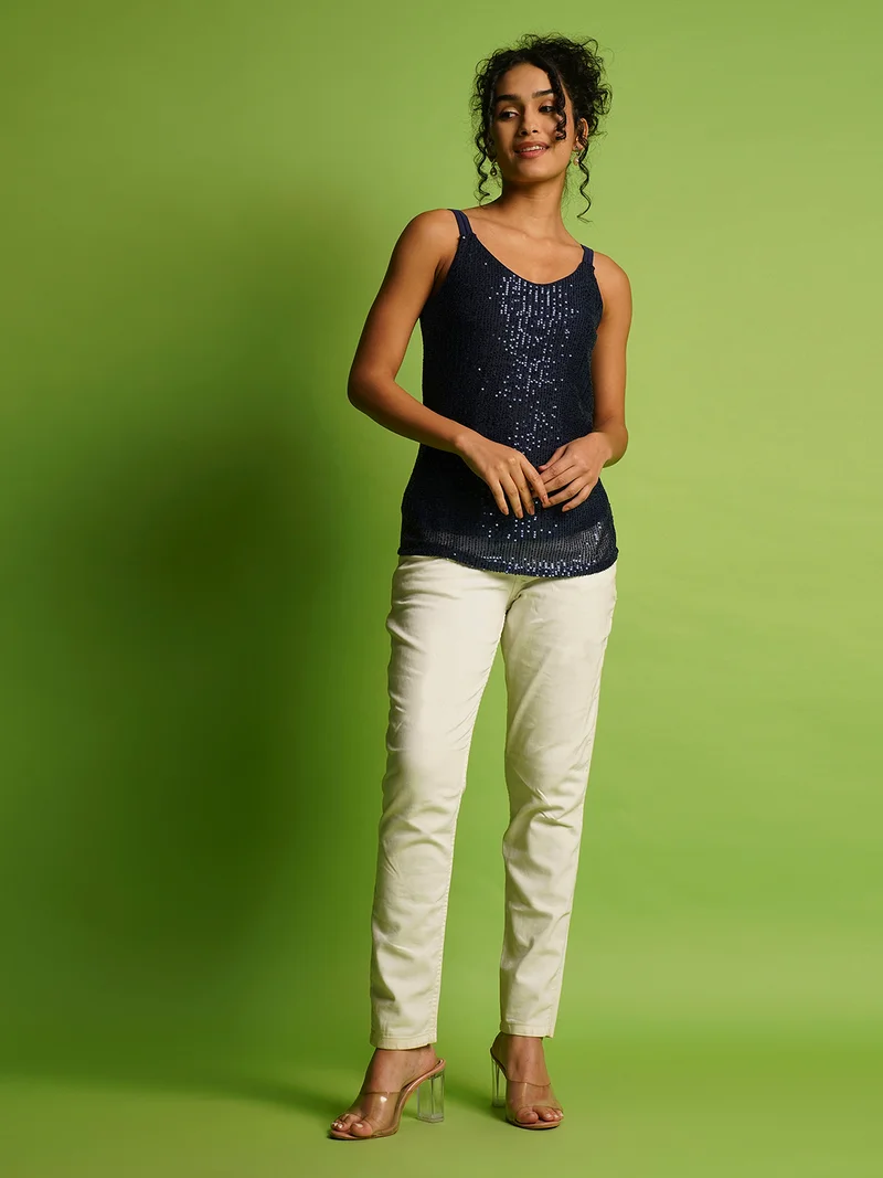 globus Women Embellished Sequined Shoulder Straps Top