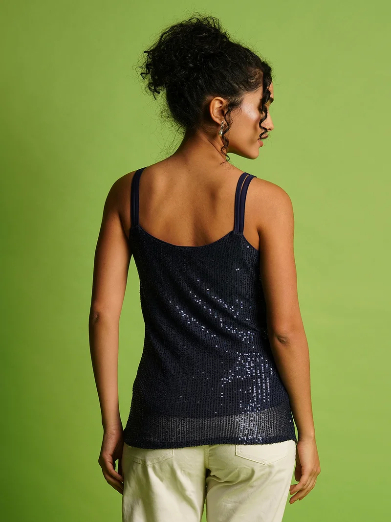 globus Women Embellished Sequined Shoulder Straps Top