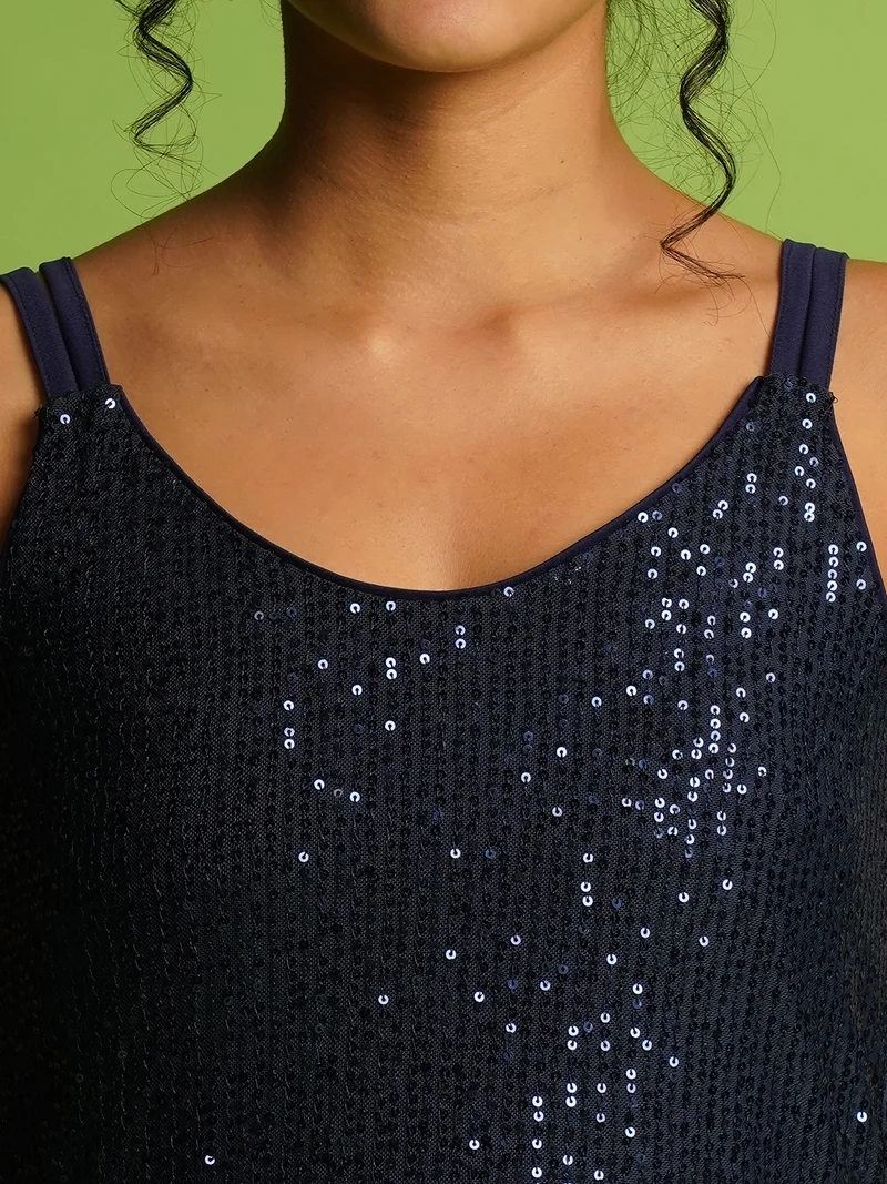 globus Women Embellished Sequined Shoulder Straps Top